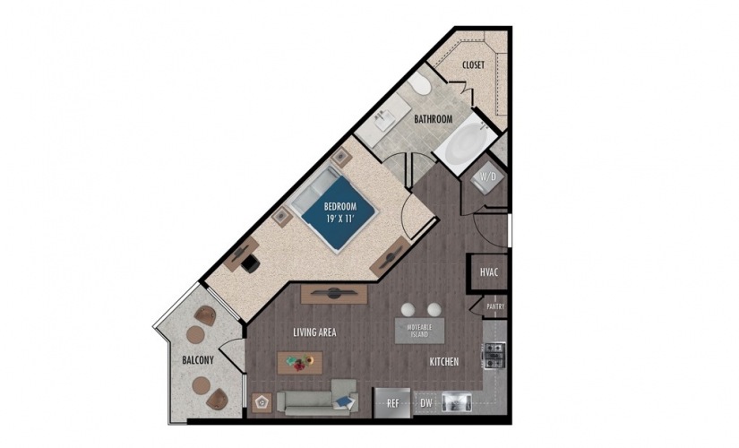 A1 - 1 bedroom floorplan layout with 1 bathroom and 689 square feet